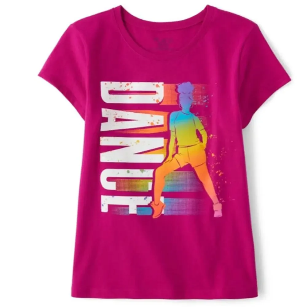 CHILDREN'S PLACE Pink Dance Graphic Tee Short Sleeve T-Shirt Girls Size XS 4 NEW